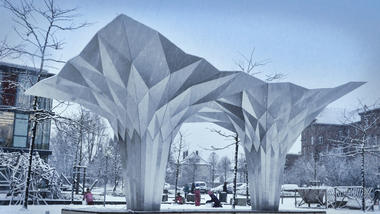 Origami Pavilion Creates Shelter with 8 Folded Aluminum Sheets
