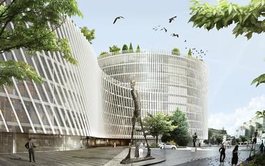 BIG + sanProgetto trabaja con celosías y formas curvas para la fachada del centro de negocios Eni en Italia