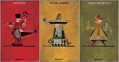 Viaje o mundo com a série de ilustrações IKONICITY de Federico Babina