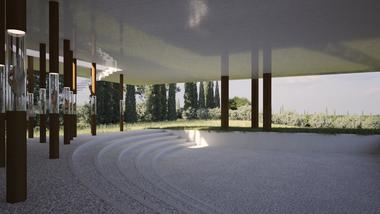 Gallery of Museum Proposal Displays Floating Figurines in Corten Columns of Light  - 26