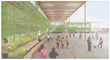 Hogar del conocimiento: un patio que integra la escuela en Lima