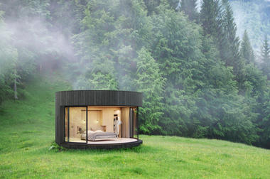 Gallery of Lumicene Designs Minimalist Prefab with Curved Glass to Connect with Nature  - 2