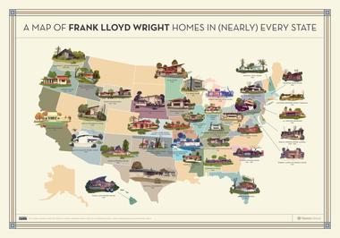 Un mapa de las casas de Frank Lloyd Wright en los Estados Unidos