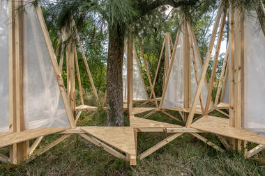 Estructuras de madera construidas por estudiantes en Hello Wood Argentina 2020