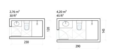 Galeria de Dimensões mínimas e layouts típicos para banheiros pequenos   - 2