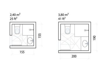 Galeria de Dimensões mínimas e layouts típicos para banheiros pequenos   - 3