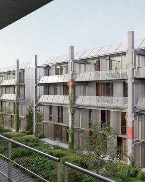 El estudio de arquitectura Parabase reutiliza elementos prefabricados de hormigón para un nuevo desarrollo de viviendas en Basilea, Suiza